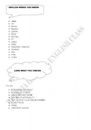 English worksheet: Words you Know / Things you can do
