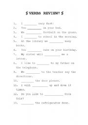 English Worksheet: Review of mixed verbs