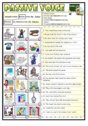 English Worksheet: Passive voice exercises (BW+KEY)