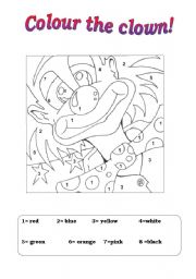 English Worksheet: colour the clown