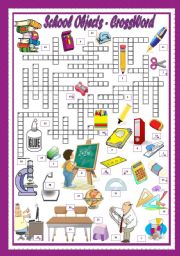 English Worksheet: SCHOOL OBJECTS - CROSSWORD