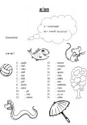 English Worksheet: a/an