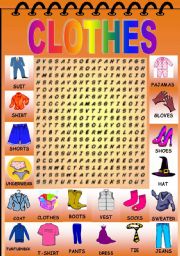 English Worksheet: Clothes Wordsearch