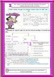 English Worksheet: Introducing ourselves. Personal information. (present simple questions, the family + writing task)