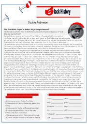 English Worksheet: Black History: Jackie Robinson (2 pages)