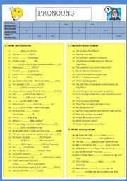 English Worksheet: PRONOUNS - 65 sentences (fully editable)