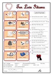 English Worksheet: 10 Love Idioms (WS + Activity)