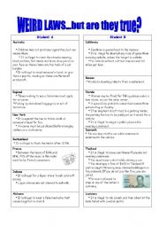 English Worksheet: Weird Laws - Pairwork - must, have to, allowed to, cant etc.