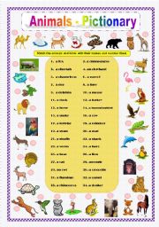 English Worksheet: Animals - Pictionary (1/2)