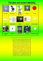 English Worksheet: THE ATOM AND CURRENT ELECTRICITY-  VOCABULARY