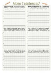 English Worksheet: classroom competition; writing correct sentences; grammar game; tenses, adverbs, prepositions; B&W VERSION INCLUDED AND EDITABLE!!