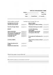 English worksheet: speech evaluation form