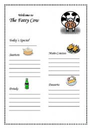 English Worksheet: Role-play: at the restaurant