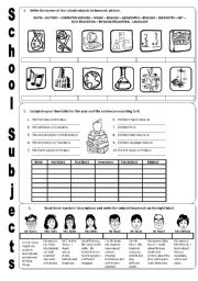 English Worksheet: School Subjects