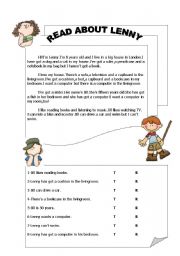 English Worksheet: truefalse reading