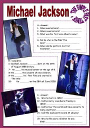 THE SIMPLE PAST TENSE - READING - MICHAEL JACKSON - ACTIVITIES