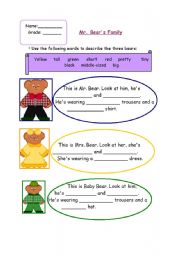 English worksheet: describe the bears