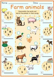 English Worksheet: Farm animals and their young