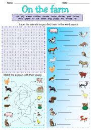 English Worksheet: On the farm Word Search