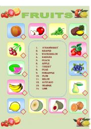 English Worksheet: FRUITS vocabulary