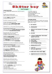English Worksheet: Sk8er Boy - Song dealing with slang and idioms