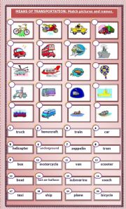 English Worksheet: Means of Transportation - II