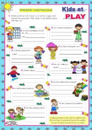 English Worksheet: Kids at play - Present Continuous - Yes/No Questions (4) - every day actions