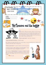 English Worksheet: Reading comprehension about Mr Thomson and the beggar