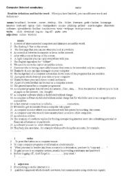 English Worksheet: computer and internet vocabulary