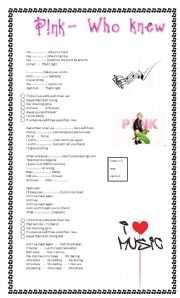 English Worksheet: Song - Who knew (Pink) 