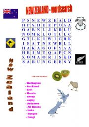 English Worksheet: New Zealand - wordsearch