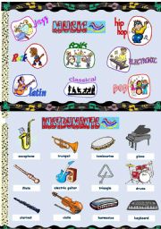 English Worksheet: Music & Instruments Pictionary