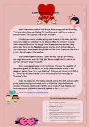 English Worksheet: St. Valentines story