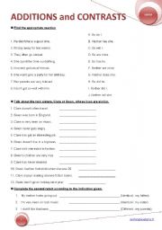 English Worksheet: ADDITIONS and CONTRASTS