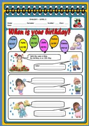 English Worksheet: WHEN IS YOUR BIRTHDAY?