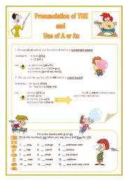 English Worksheet: Pronunciation of THE and use of the article A or An