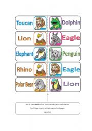 English Worksheet: Animal Dominoes (20 dominoes with a total of 10 animals)