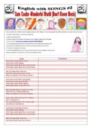 English Worksheet: ENGLISH WITH SONGS #2# - (3 pages) - SAM COOKE - WONDERFUL WORLD (DONT KNOW MUCH) with 10 activities + 1 extra Activity about Biographies