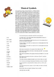 English worksheet: Music Symbols Word Search