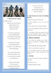 English Worksheet:  FAMILY: I THANK YOU DAD, TODAY! 