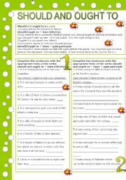 English Worksheet: SHOULD AND OUGHT TO ( 2 pages, editable, with key)