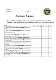 Grammar Gamble with gerund and infinitive