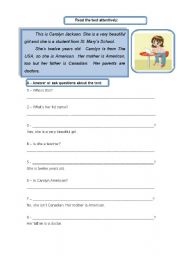 English Worksheet: Carolyn Jackson - reading for elementary students