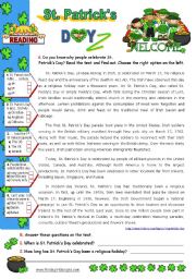 English Worksheet: St. Patricks Day Set  (2)  -  Reading Comprehension 