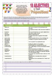 18 ADJECTIVES & THEIR PREPOSITIONS - (4 pages ) - (Part 2 of 2) 6 Activities in a complete set + 1 list of Adjectives