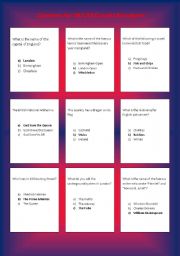 English Worksheet: Cards for Board Game: UK/ the USA and Canada  (UK Cards) 3 pgs
