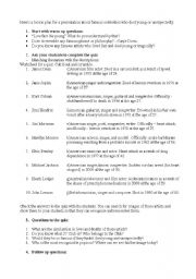 English Worksheet: Presentation about famous celebrities who lived fast and died young