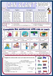 English Worksheet: Can&Cant (2 pages)