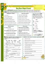 English Worksheet: Present Simple : Daily Routines Series: Busy Bees