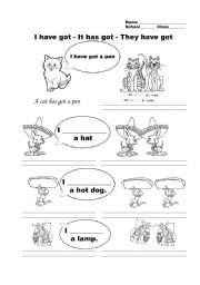 English Worksheet: Have got/ has got, plurals and basic writing